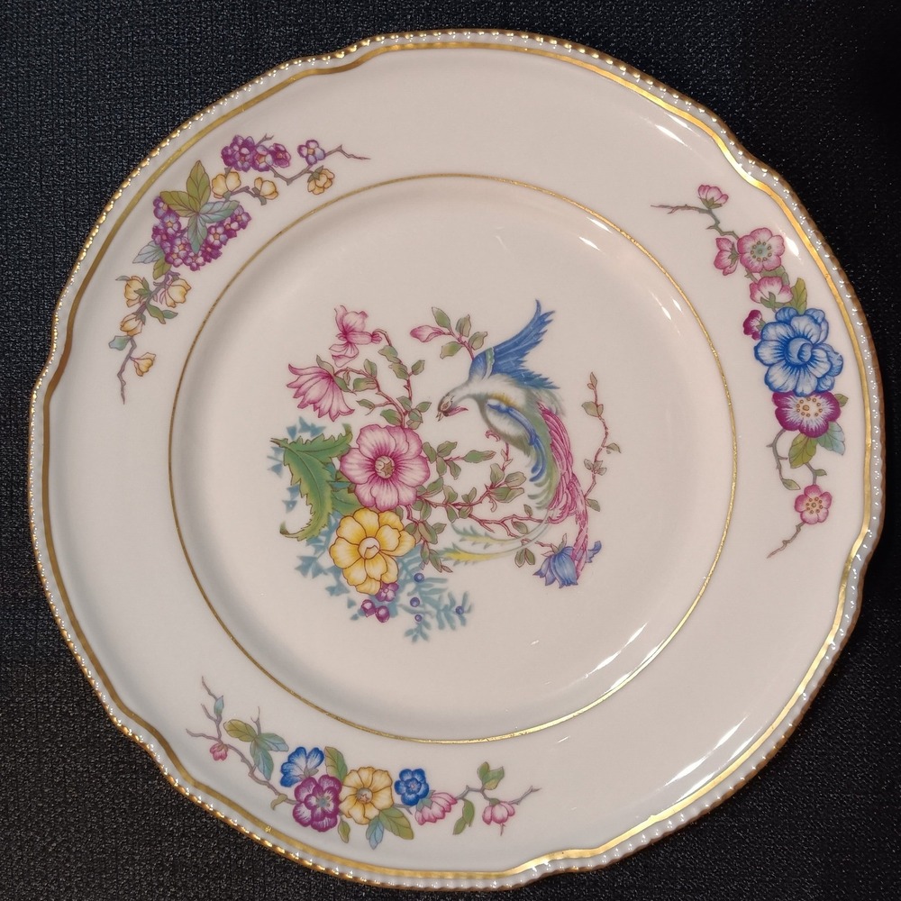 Castleton China Phoenix Salad Plate 8 Inch Bird of Paradise Floral Gold Trim USA